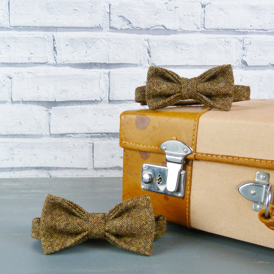Father and Son Yorkshire Tweed bow tie set - brown  birdseye