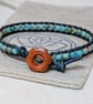 Duck egg blue sea sediment jasper and leather bracelet with wooden button  - Image 4