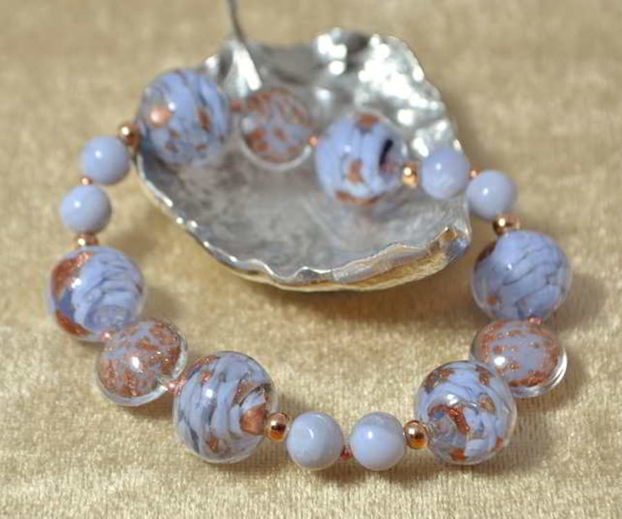 Chalcedony & Baby Blue Murano Glass Bracelet