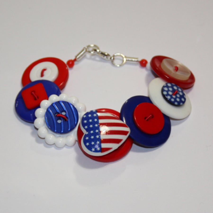 Red, white and blue button bracelet