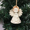 Teeny little ceramic angel Christmas decoration cream lace design pottery angel