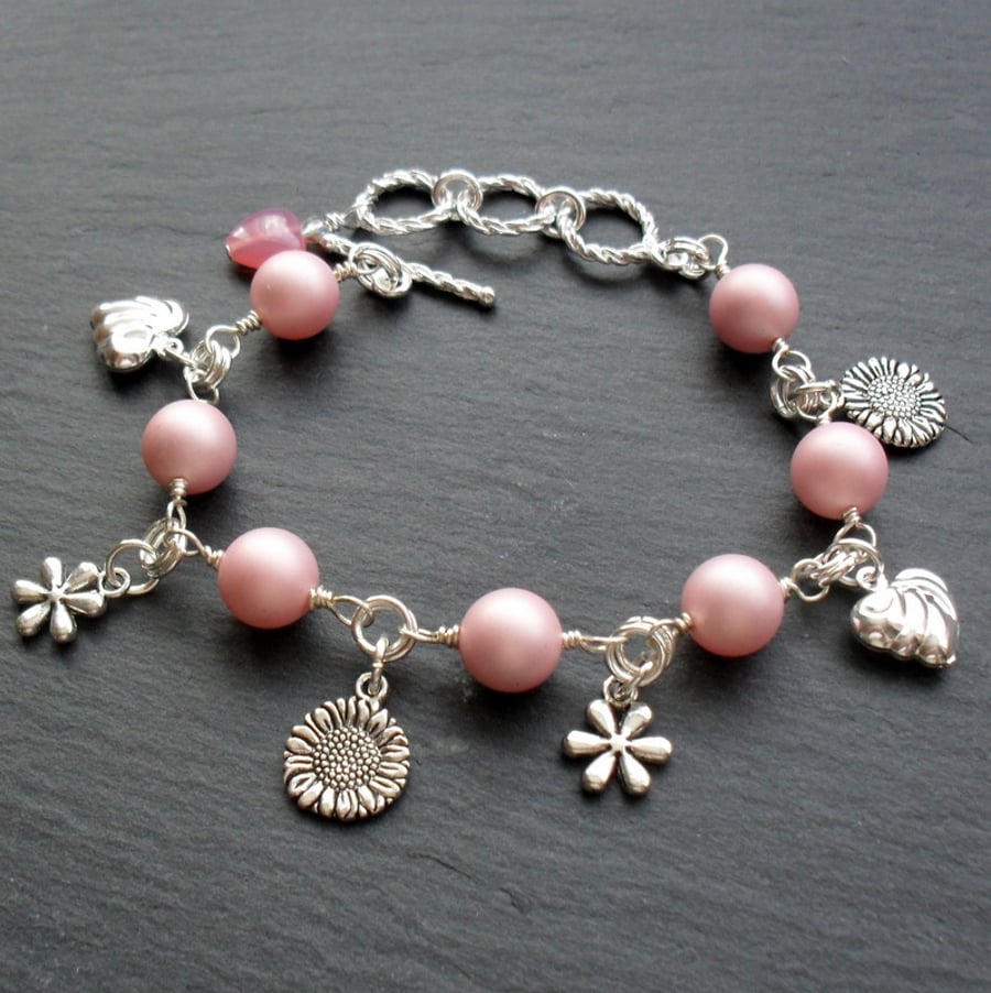Sale Charm Style Bracelet With Pink Shell Pearl Free P&P in UK