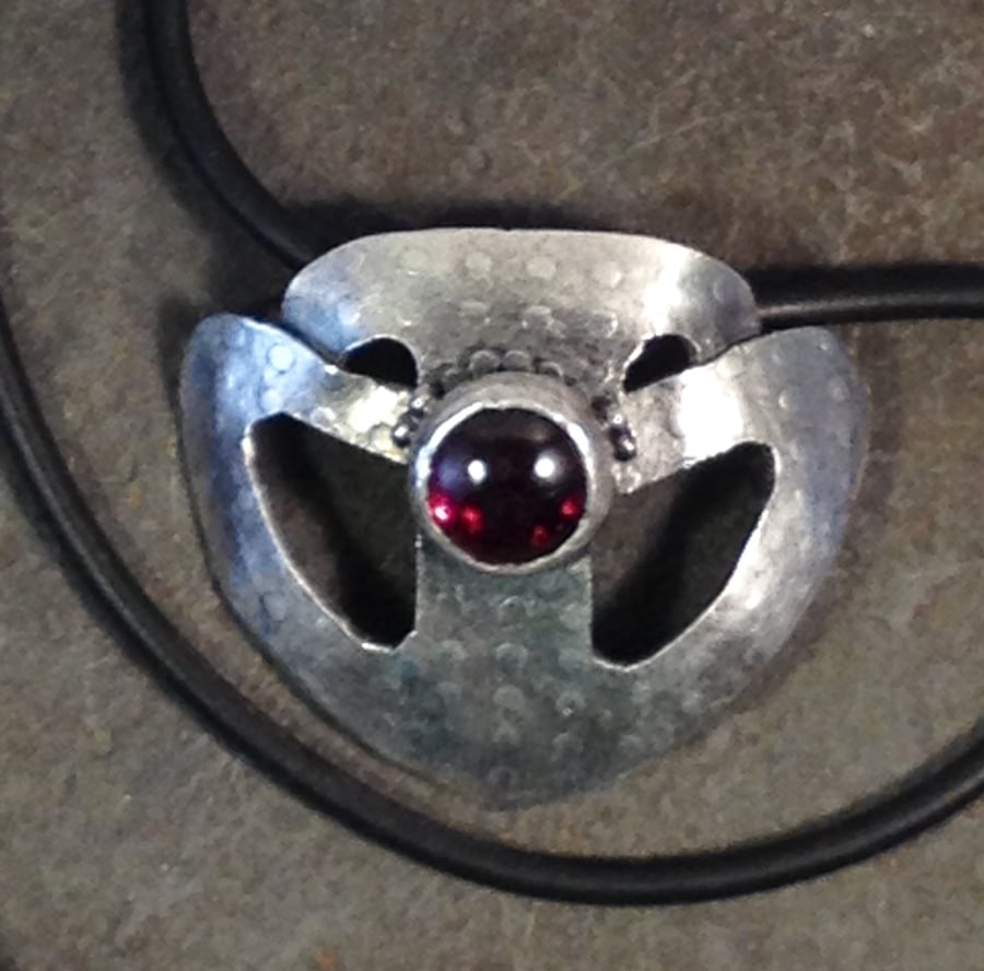 Silver and Garnet shield pendant 