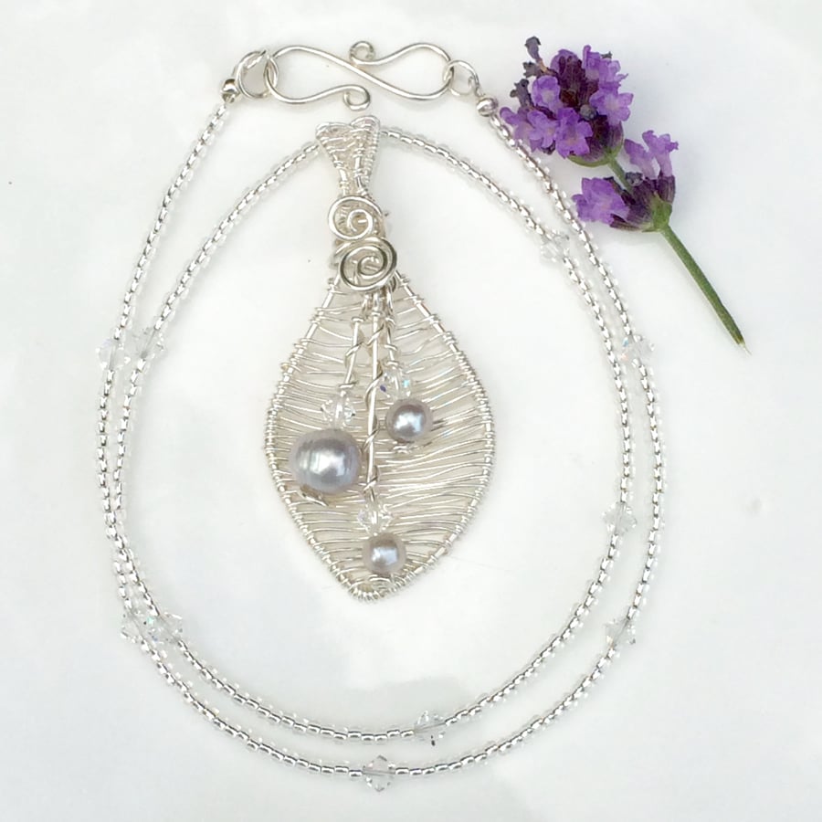 Sterling Silver Freshwater Pearl Pendant with Swarovski Crystal Bicones