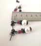 white, red & black earrings, dangle pearl & quartz  - Image 7