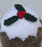 Hand Knitted Christmas Pudding Hat, Mitts and Booties - Image 2