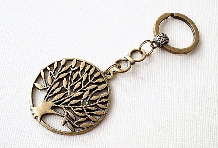 Antique bronze tree of life keyring with infinity link