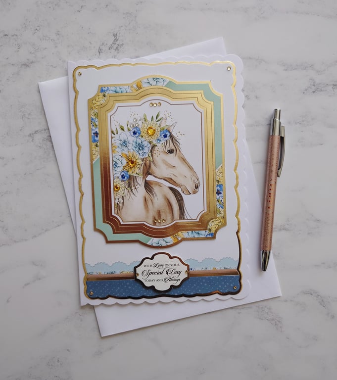 With Love On Your Special Day Horse Flowers 3D Luxury Handmade Card