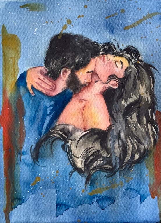 Lovers, watercolour painting, original, hand-painted