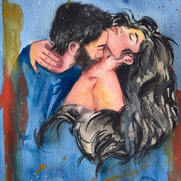 Lovers, watercolour painting, original, hand-painted