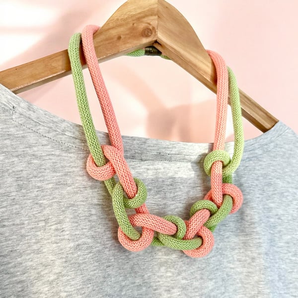 Lime Cream & Peach Macrame Statement Necklace with Magnetic Clasp and free gift!
