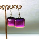 Square Purple Dichroic Glass Earrings
