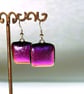 Square Purple Dichroic Glass Earrings