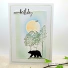 Birthday Card - nature scene, bear, moon, trees, blank for message, cards