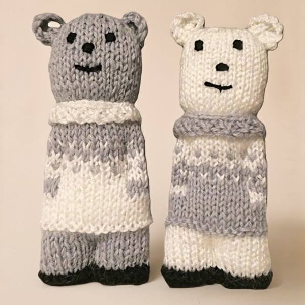 Handmade knitted pair of pocket dolls - bears