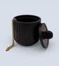 Satin Black Round Jewellery Box with Lid Modern Geometric Trinket Pot - Image 3