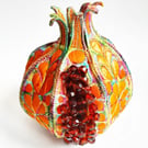 Pomegranate Textile Art Machine Embroidery Vibrant Colourful Hand Dyed 3D