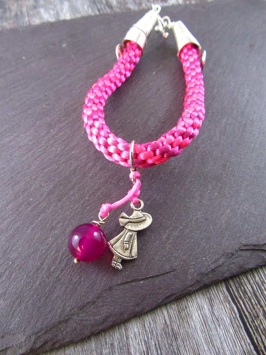 Pink Kumihimo Charm Bracelet, Pink Charm Bracelet, Pink Kumihimo Anklet