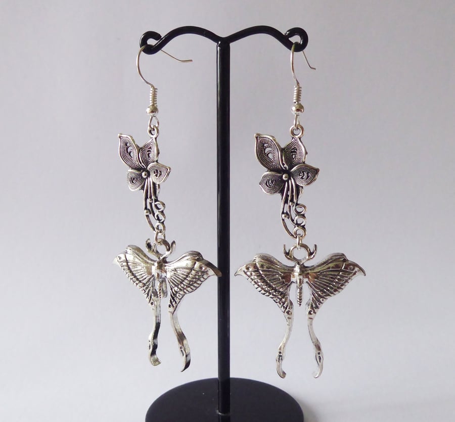 Flower Charm with Luna Moth Earrings & silver plated ear wires