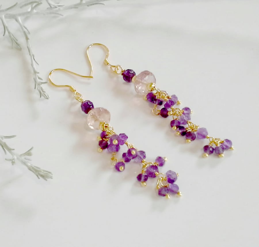 Gold Vermeil  Amethyst and Genuine Rare Amatrine earings