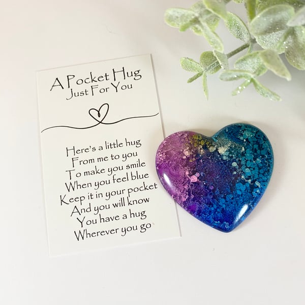 Peacock Alcohol Ink Resin Pocket Hug Heart & Card