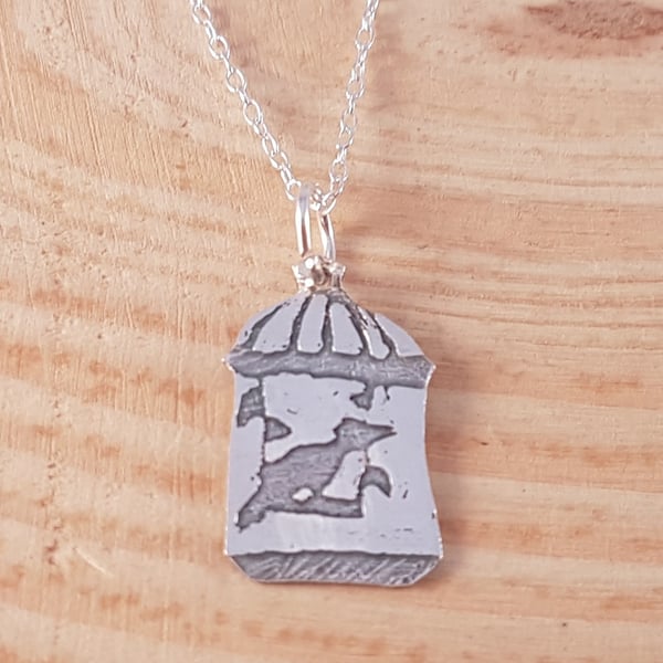 Sterling Silver Etched Birdcage Necklace