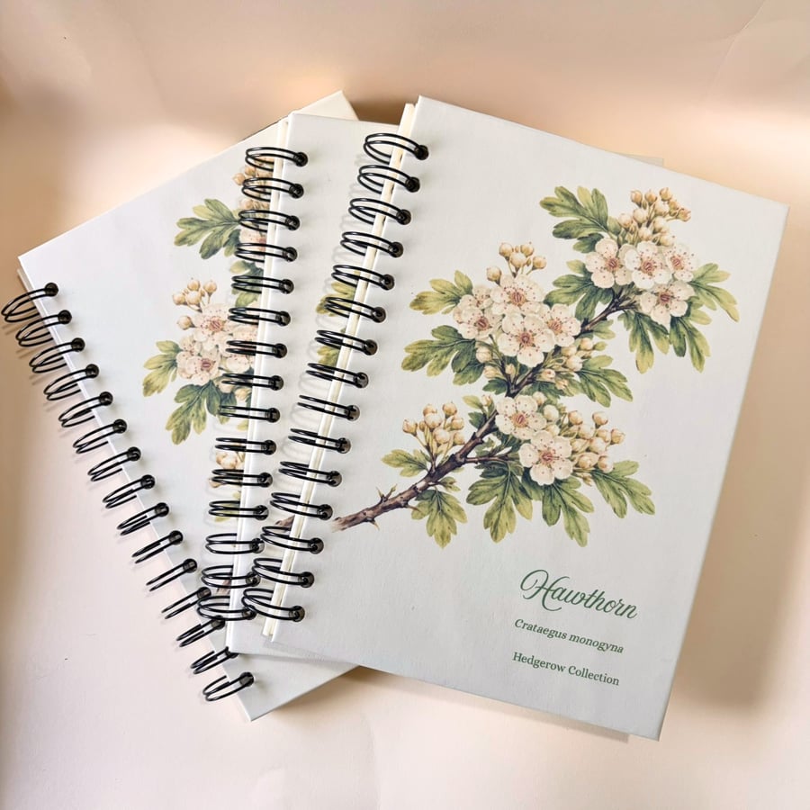 Hawthorn A5 Notebook, Handmade Botanical Gift, Hedgerow Stationery