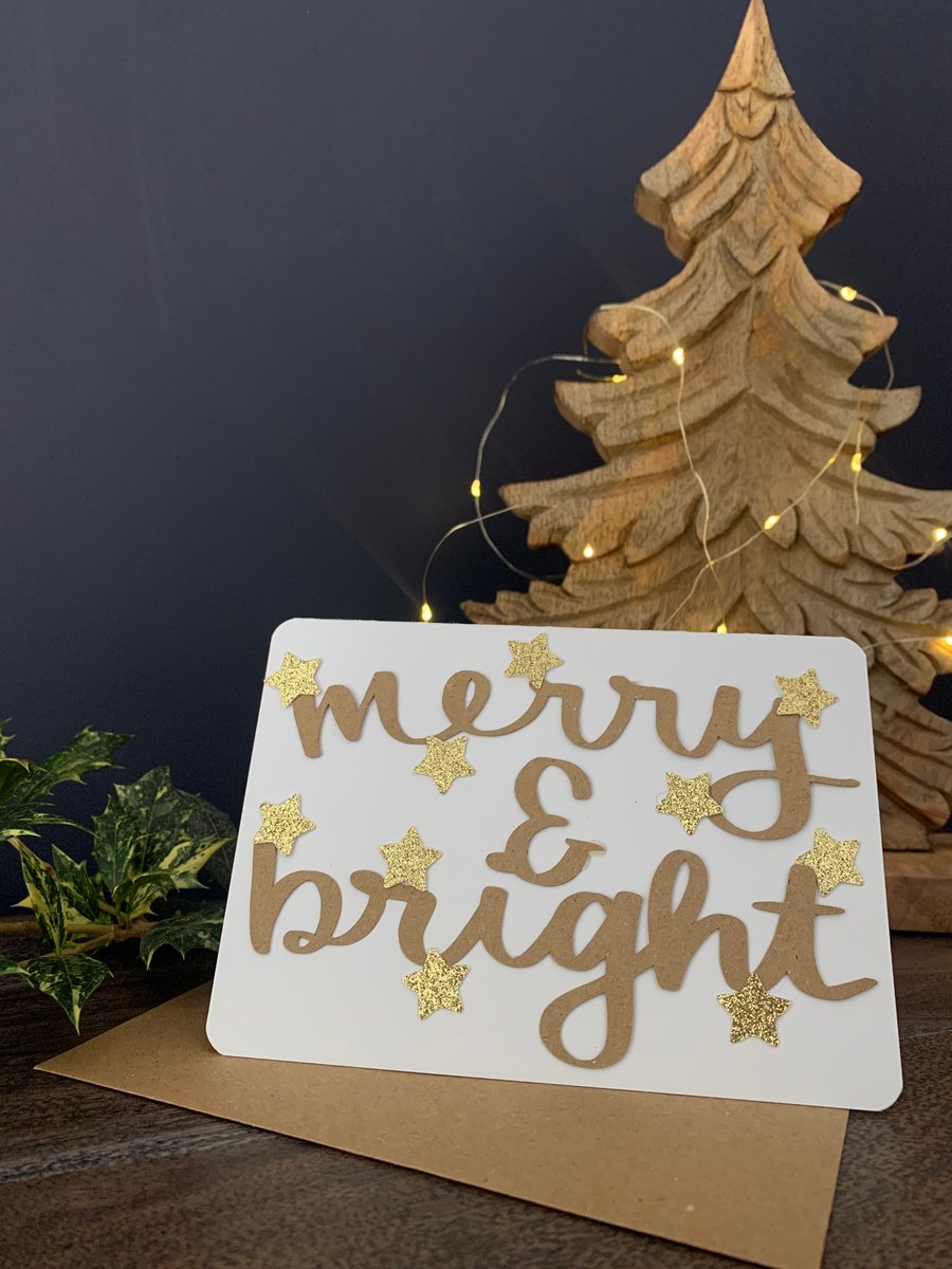 Handmade Christmas Card “Merry and Bright”