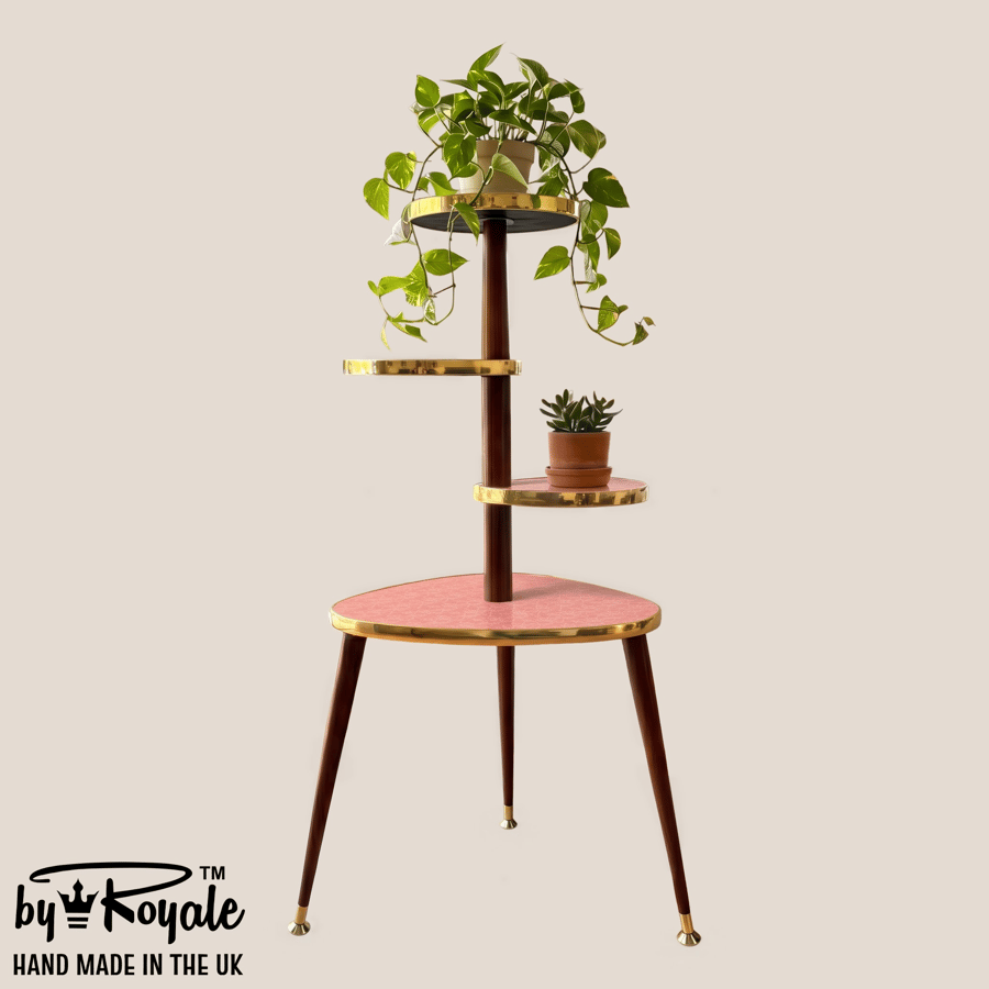 Mid Century Modern Royalexe™ 4 Tier Tera Plant Stand By Royale in Pink