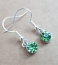 peridot green coloured glass earrings silver plate set on silver plate earrings