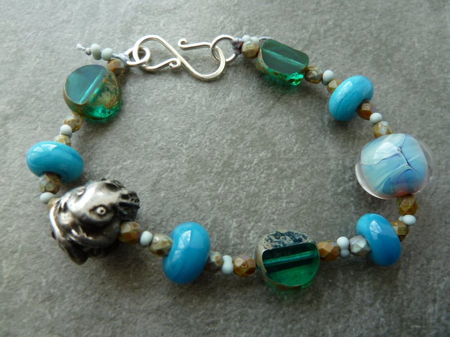 sterling silver, lampwork glass axolotl bracelet