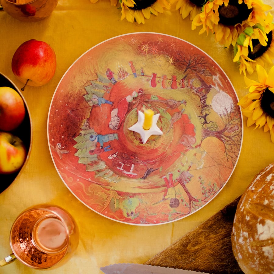 Autumn Art print on Wood. Autumn Wheel celebrate nature and Waldorf Festivals.
