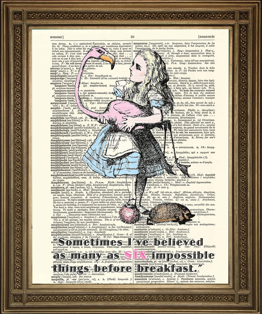 Alice Impossible Things: Dictionary Art Print, Wonderland Wall Hanging