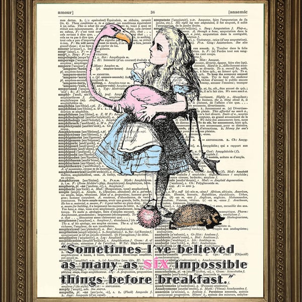 Alice Impossible Things: Dictionary Art Print, Wonderland Wall Hanging