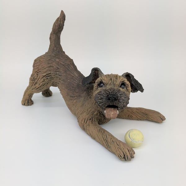 Brand New Border Terrier in Play Bow with ball - slight second
