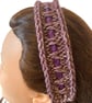 Purple Hair Band Headband Adjustable Tie to Fit Hair Accessory Knitted by Hand - Image 2