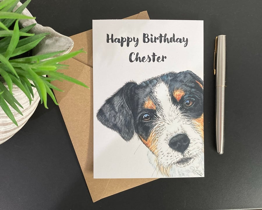 Terrier Dog Art Card. Personalised Jack Russell or Parsons Russell card.