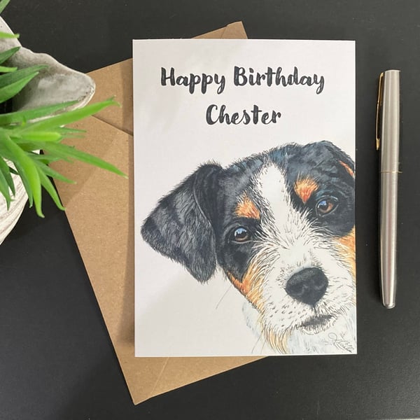 Terrier Dog Art Card. Personalised Jack Russell or Parsons Russell card.