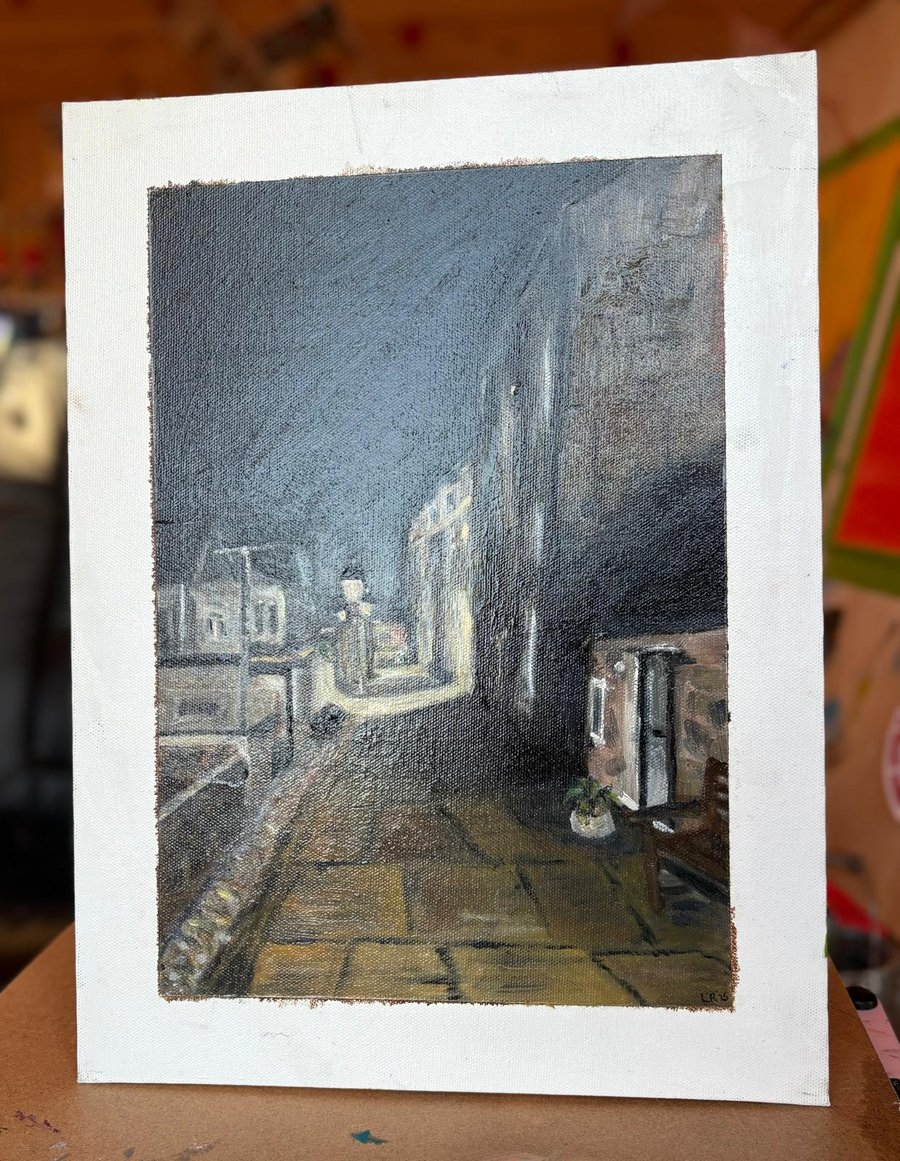 40.5cm x 30.5cm oil on canvas board - Misty 'Fittie' - Aberdeen, Scotland