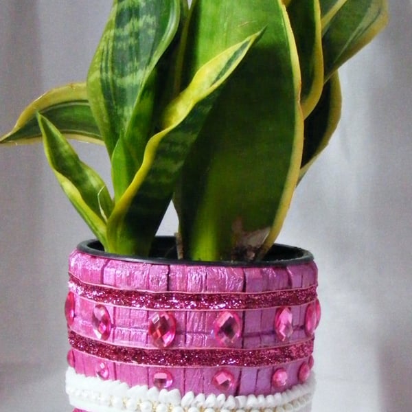 Handmade Metallic pinky purple indoor plant pot holder