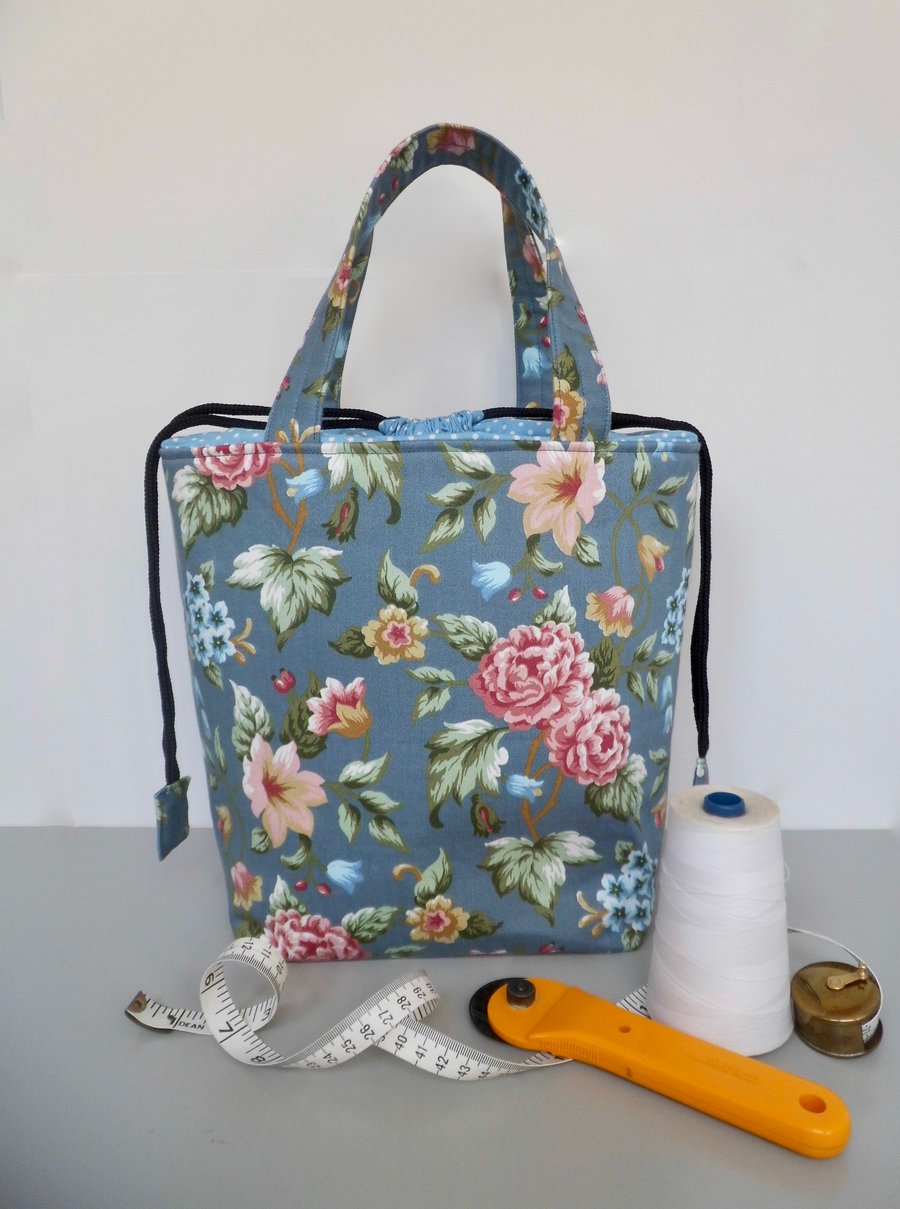 SOLD Project tote bag blue floral drawstring top