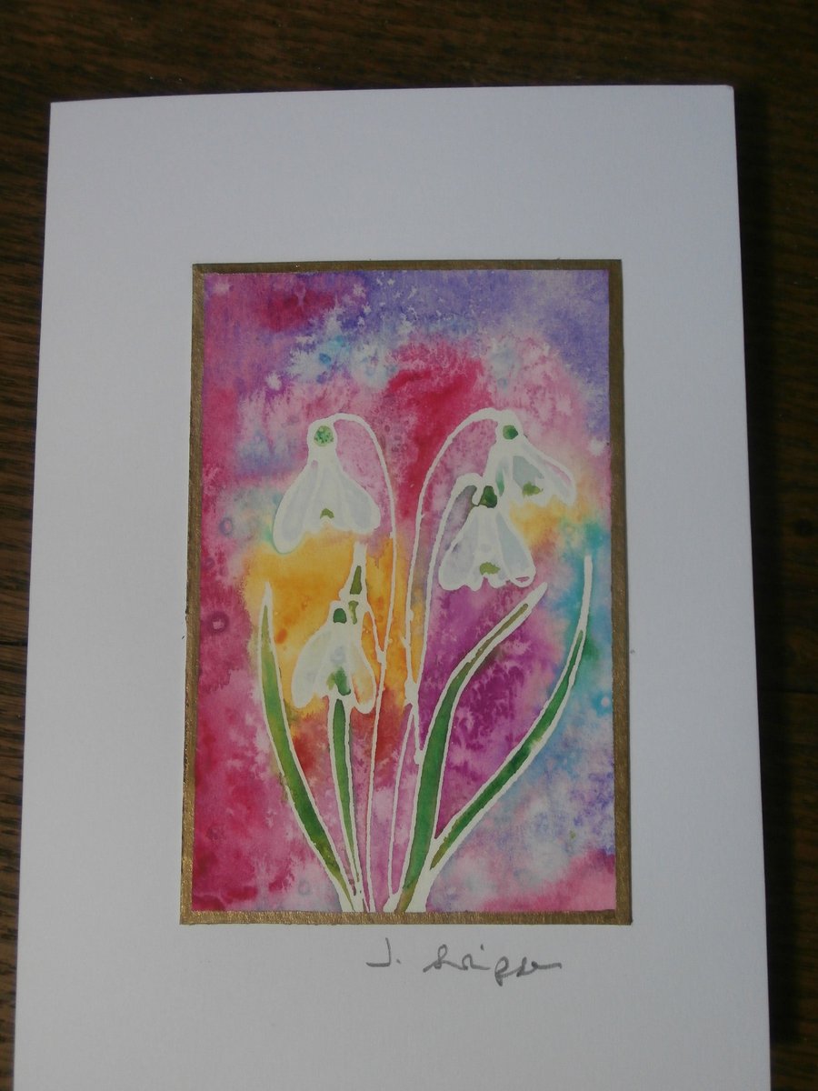 Hand painted Snowdrops watercolour card. Mother's day card, Birthday, Floral