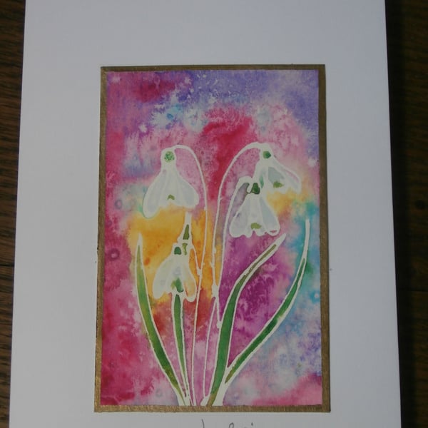 Hand painted Snowdrops watercolour card. Mother's day card, Birthday, Floral