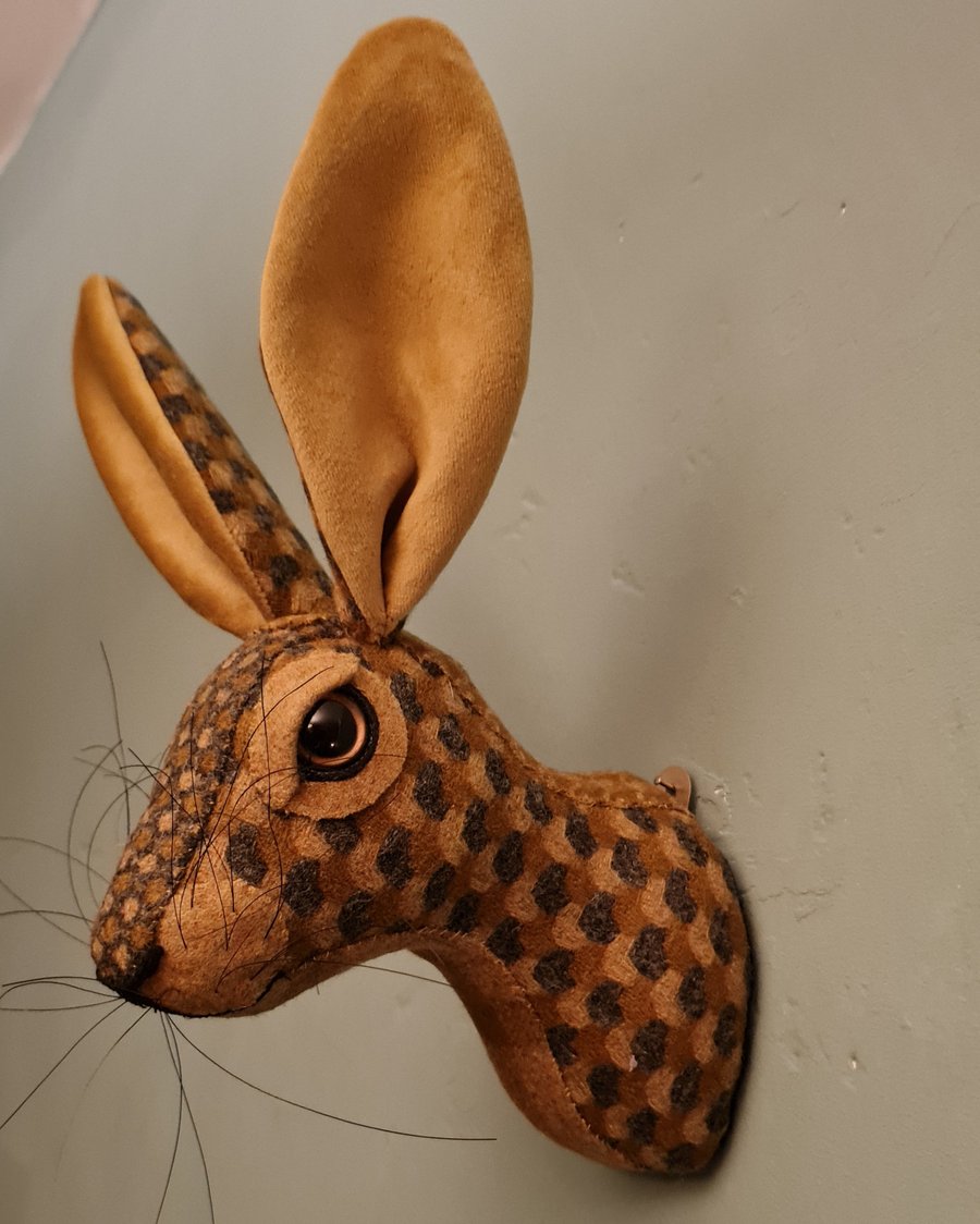 Faux hare head wall mount in mustard coloured Abraham Moon fabric- Mr Colman