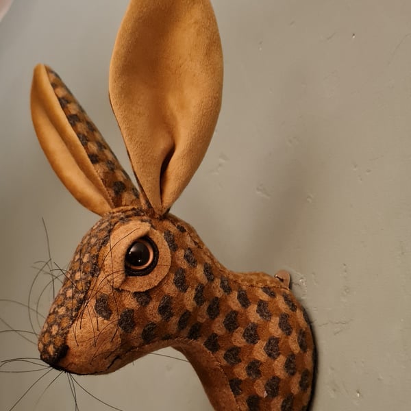 Faux hare head wall mount in mustard coloured Abraham Moon fabric- Mr Colman