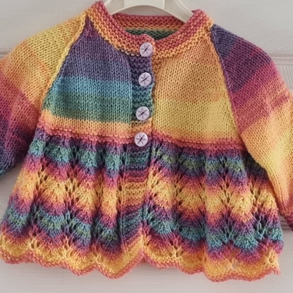Hand knitted baby girl cardigan 6 to 12 months 