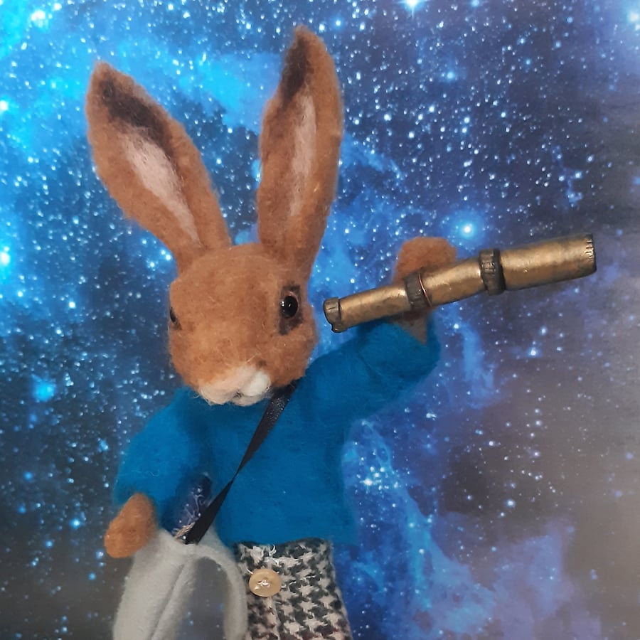 Moon gazing hare, Needle felted figurine, Hare, OOAK ornament