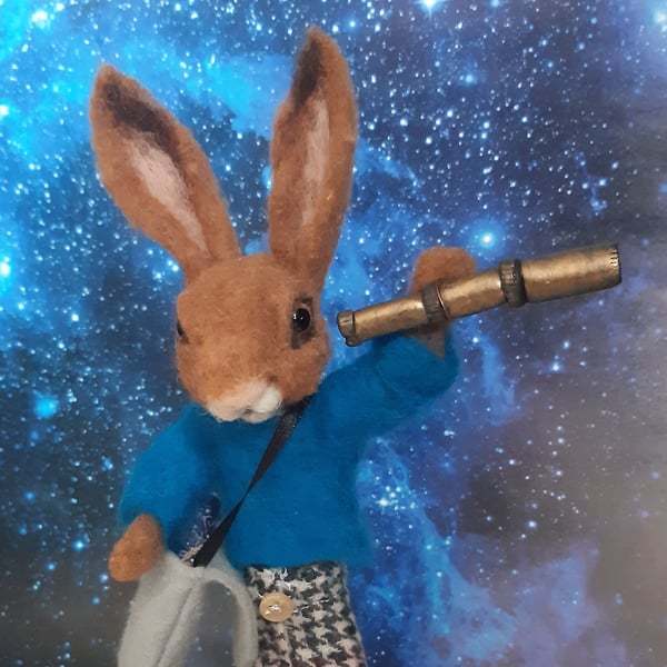 Moon gazing hare, Needle felted figurine, Hare, OOAK ornament