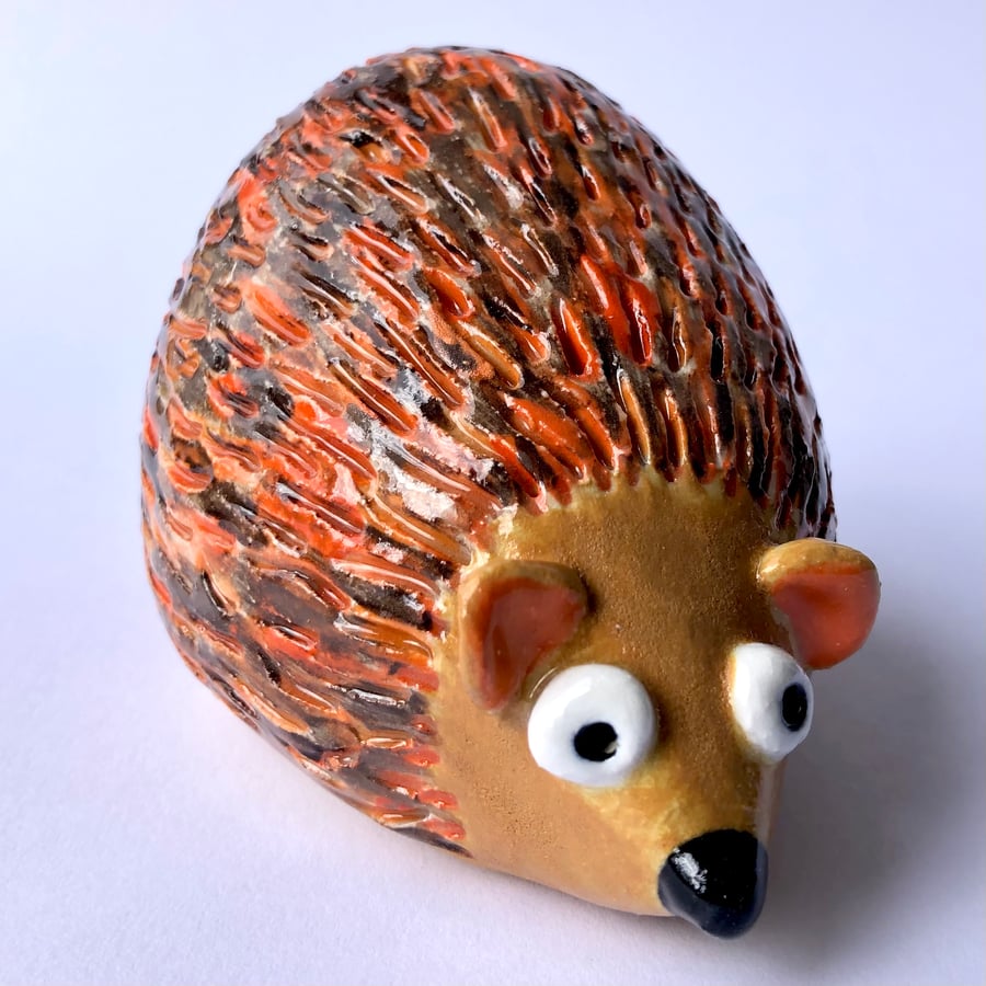 Cute ceramic stoneware pottery hedgehog ornament