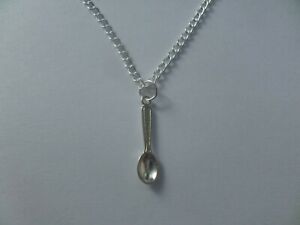 spoon pendant necklace silver plated 18" curb chain silver charm